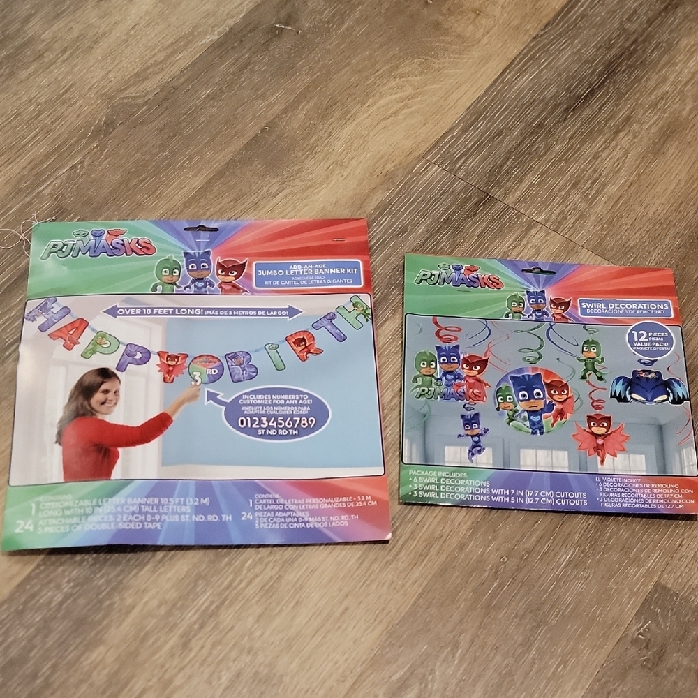 PJ Masks Birthday Banner and Swirl Decorations